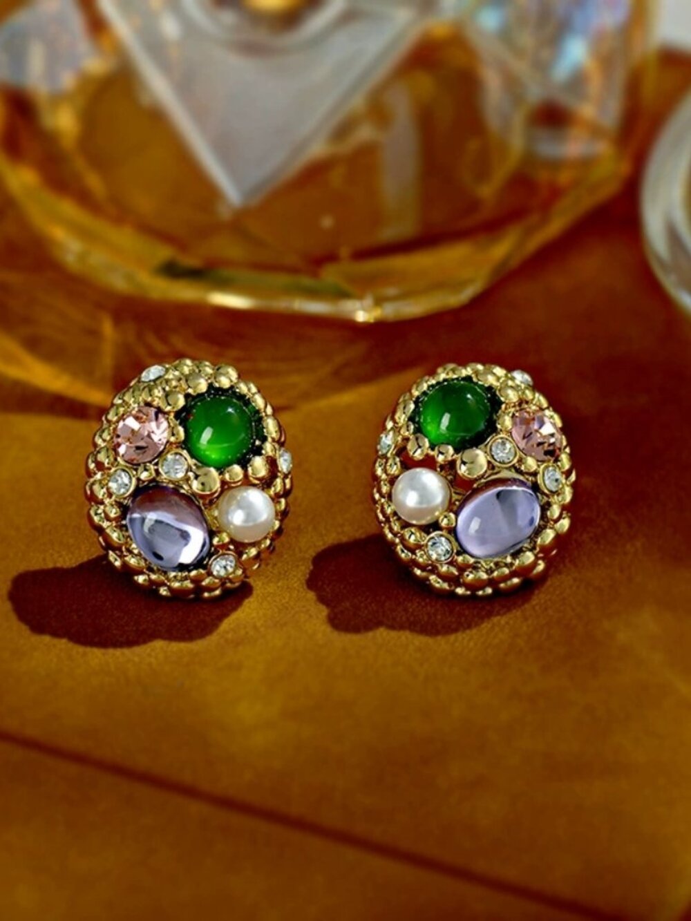 Vintage Gemstone Cluster Stud Earrings